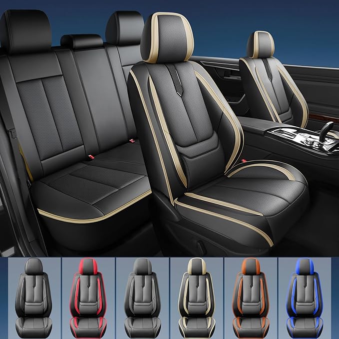 Fit Legacy Car Seat Covers for Subaru Legacy 2008-2023 2024 2025 2026 -Upgraded Premium Waterproof & Breathable Leather,Airbag Compatible,All-Weather Seat Cushion Protector,2 Front/Black-Beige