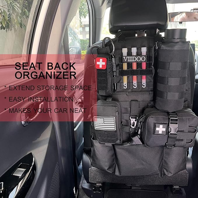 Upgrade 1000D Molle Seat Back Organizer with Pouches, Tactical Molle Vehicle Panel Car Seat Cover Protector Seat Back Organizers