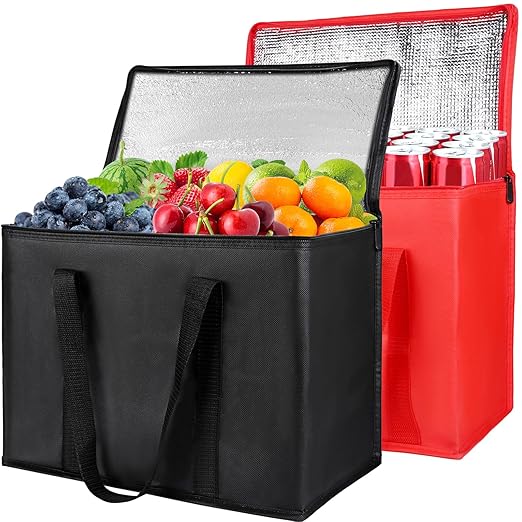 CIVJET 2Pk Insulated Reusable Grocery Bags with Top, X-Large Insulated Food Delivery Bag, Cooler Bag for Travel/Shopping/Groceries, Freezer/Frozen/Thermal Catering Bag for Cold and Hot Food
