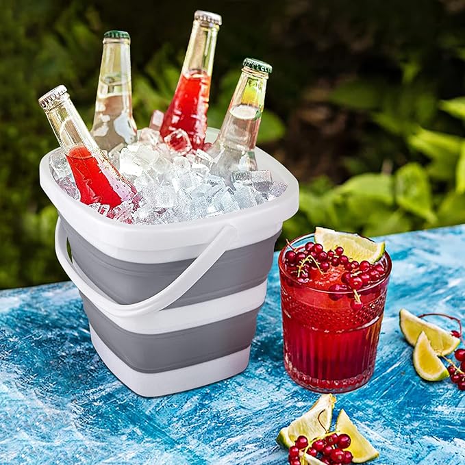 Collapsible Bucket, 5L 1.3Gallon Small Cleaning Mop Buckets for Household Outdoor Car Washing Tub Plastic Foldable Portable Camping Beach Sand Water Pot Pail Space Saving Square