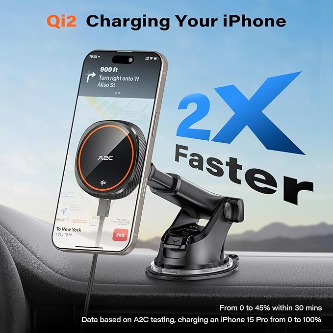 APPS2Car Magnetic Car Phone Mount - Designed Only for MagSafe iPhone 17-12 Series, Orange/Black Data Cable (Random)