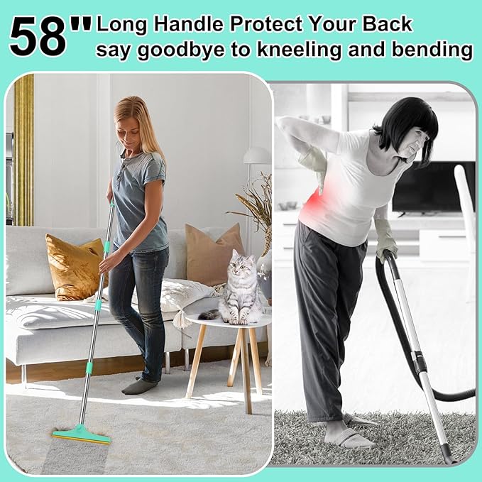 58" Adjustable Long Handle Carpet Rake - Carpet Rake for Pet Hair Removal,Reusable Pet Hair Removal Tool Kit, Cat Dog Fur Rakes Scraper Carpet Broom