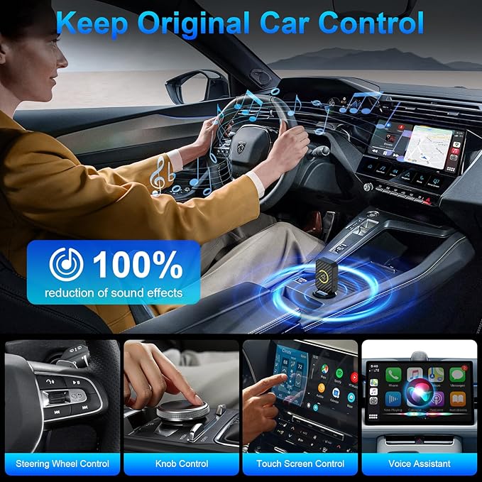 Mini Wireless Adapter for Carplay/Android Auto, Fastest for Converts Factory Wired to Wireless Carplay Adapter for OEM Cars from 2016,Plug & Play,Mini Size Car Play Dongle for iOS 10+/Android 11+