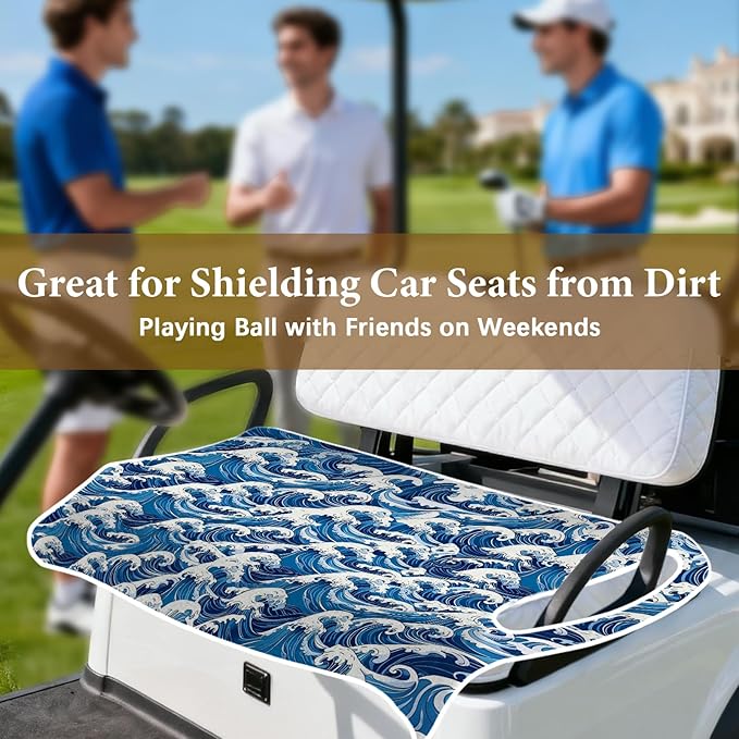Golf Cart Seat Covers, Blue Golf Cart Seat Towel Blanket Club Car for Golf Lover, Wave Golf Cart Accessories, Keep Seat Comfortable and Cool for 2-Seat Golfs Carts, Gifts for Christmas Thanksgiving