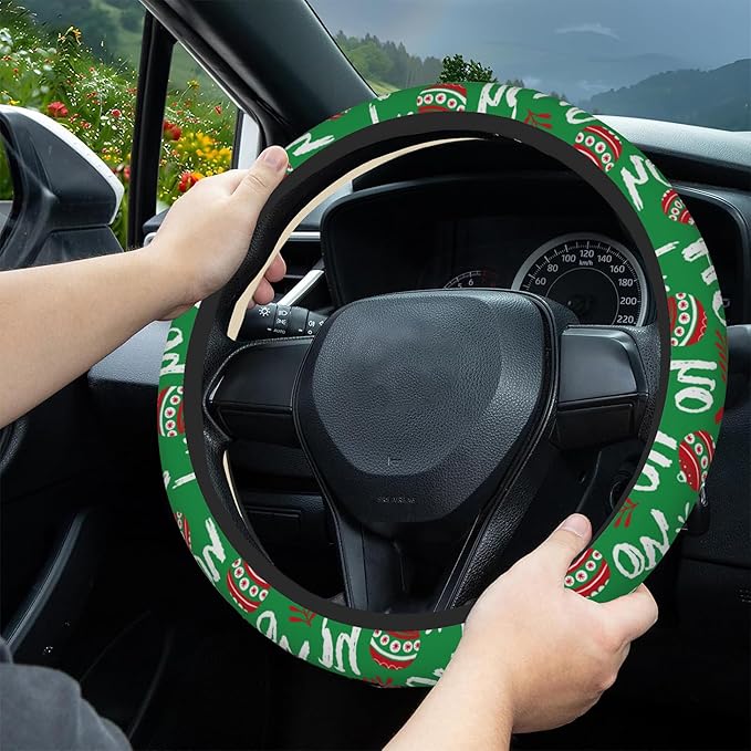 Christmas Ho Ho Ho Steering Wheel Covers Universal 15 Inch Car Wheel Cover,Anti-Slip Breathable Car Accessories Protector Fit for Trucks,Sedans,SUVs,Vans