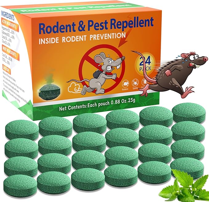 Mouse Rodent Repellent 24 Pack, Peppermint Oil Balls for Rodents Outdoor and Indoor Use, Deterrent Rats Mice Repellent for Car,Kitchen