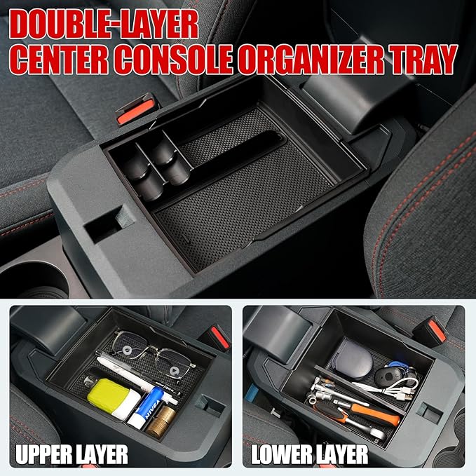 Mabett Center Console Storage Organizer and Dual Cup Holder for Ford Maverick 2022-2026 Accessories, with Door Handle Storage Organizer, Center Console Armrest Organizer Set Fit Maverick (7PCS)