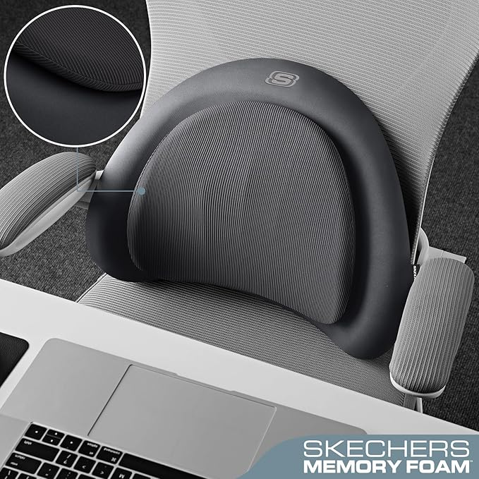 Skechers Lumbar Pillow Premium Memory Foam,Double-Layer-Office Chair Cushion for Tailbone Pain Relief,Butt Pillow for Office Chair,Car seat Cushion,Long Sitting Office Workers,and Car Drivers,Black