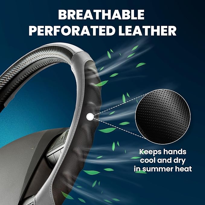 18 Inch Semi Truck Steering Wheel Cover – Premium Leather Grip for Class 8 Big Rigs, Freightliner, Kenworth & Peterbilt – Anti-Slip, Breathable Comfort for Long-Haul Drivers – Grey