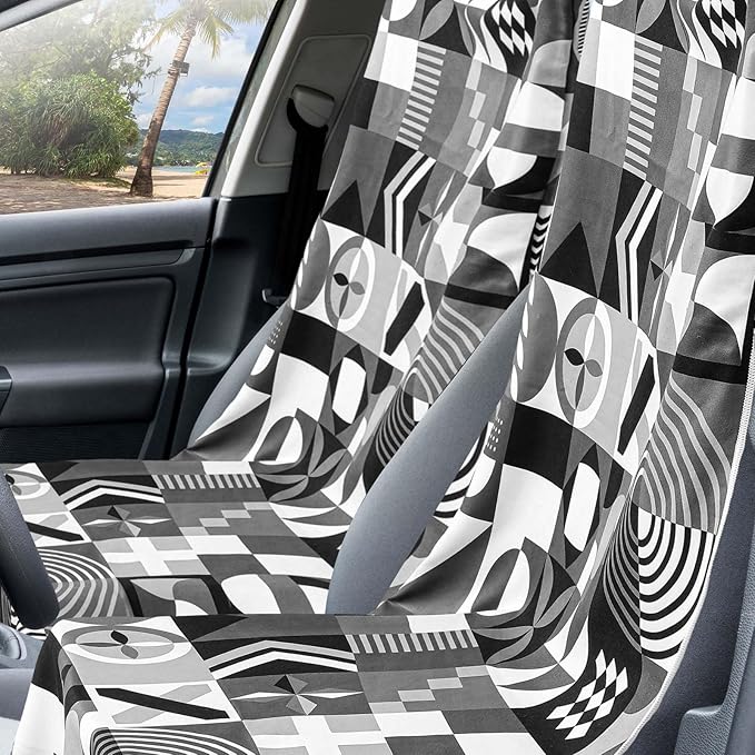2 Pack Car Seat Towel Covers with Storage Bag 63 x 32 Inch Athletic Running Towel Seat Sweat Washable Non Slip Cover Gift for Car Outdoor Sport Activities (Black White Abstract)