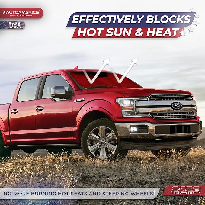 Autoamerics 1-Piece Windshield Sun Shade - Metallic Red Foldable Car Front Window Sunshade for Most Cars SUV Truck Heat Blocker Visor Protector Blocks Max UV Rays and Keeps Your Vehicle Cool - Medium