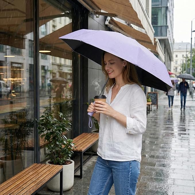 BAODINI Small UV Protection Travel Umbrella Compact for Rain and Sun UPF 50+ Windproof Portable 42 inch Umbrella for Women and Men
