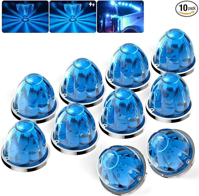BJZ 10Pcs Ice Blue Watermelon LED Strobe+Constant Marker Lights Dual Function Watermelon-Shaped Side Marker Clearance Tail Top Cap Roof Lights for Trailer Truck Semi-Trailer Heavy-Duty Truck Bus Van