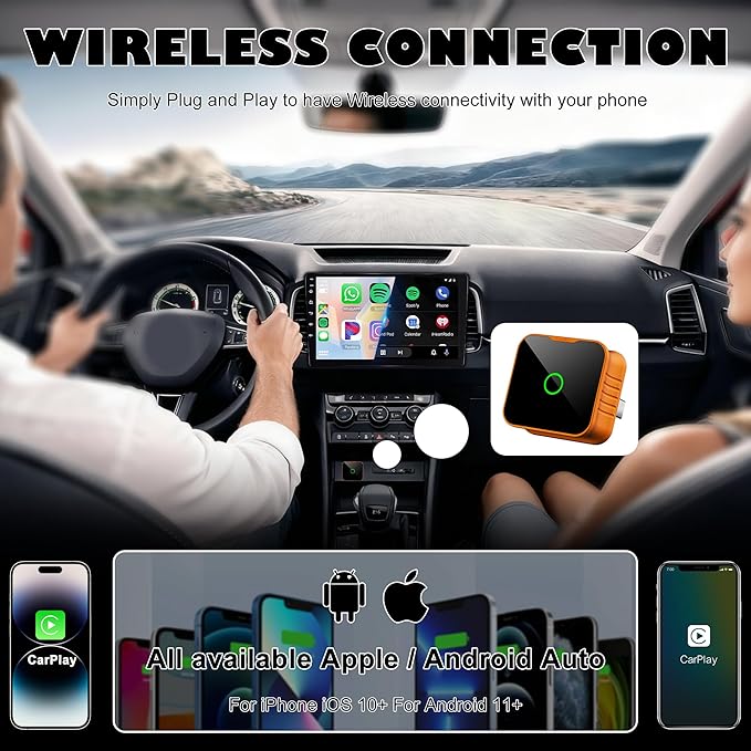 Wireless CarPlay Adapter 2026 Upgrade, 2-in-1 CarPlay Wireless Adapter for Apple iPhone & Android Auto, Mini Plug & Play Dongle Converts Wired to Wireless CarPlay, USB & Type-C(CP027)