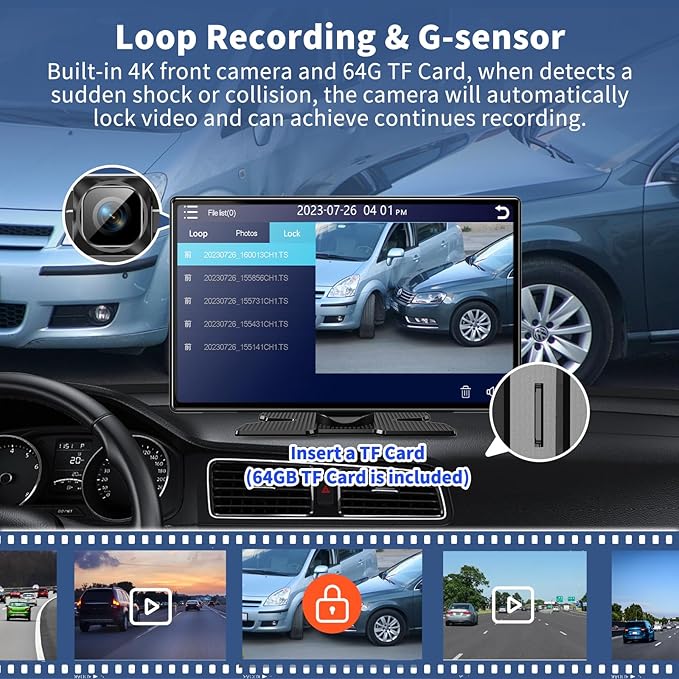 Wireless A pple Carplay Screen Carplay Screen for Car 11" with 4K Dash Cam 1080P Backup Camera, Car Stereo for Carplay & Android Auto GPS Navigation/Bluetooth/Mirror Link/Voice Control/AUX/FM/Siri