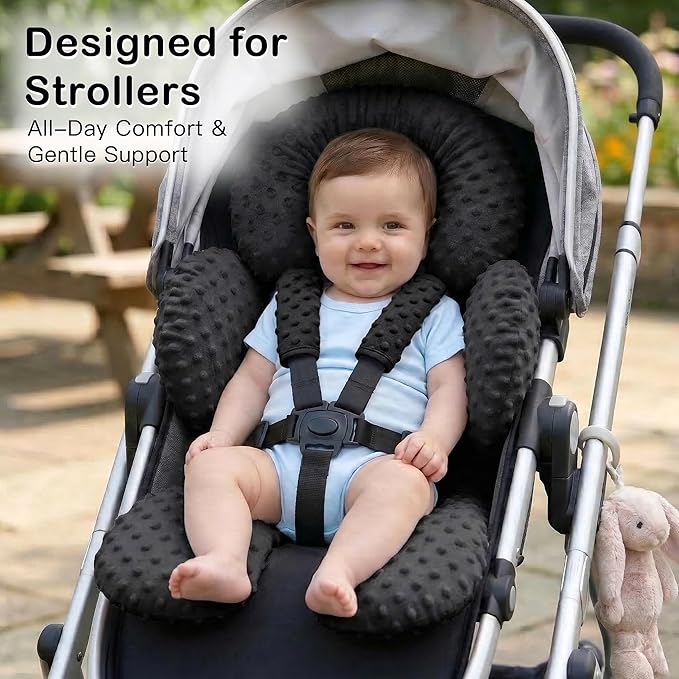 Pro Goleem Infant Car Seat Insert, Baby Head Neck Body Support, Soft Minky Newborn Car Seat Insert, 2-in-1 Reversible, Boys and Girls, Black