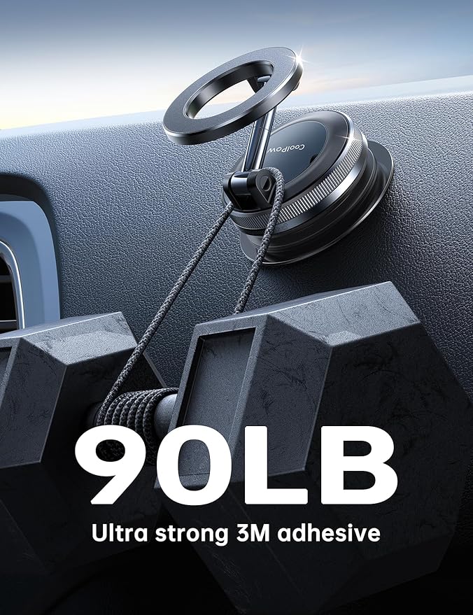 Coolpow【Newest Vacuum Magnetic Phone Holder for Car Phone Holder Mount【Movable Vacuum Suction】 Magsafe Car Mount Cell Phone Holders for Your Car Accessories for Women Men for iPhone 17 16 15 14 Kits