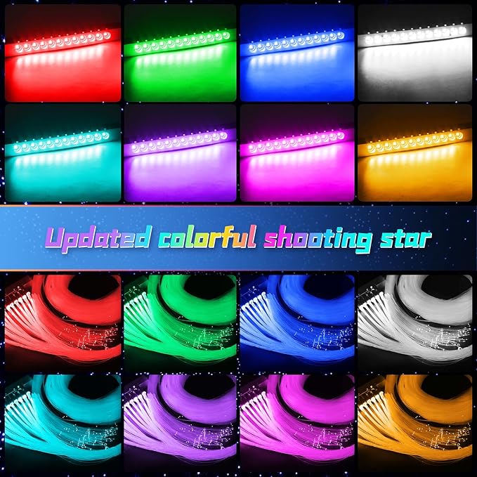 Split Car Starlight Headliner Kit, 4 Colors 12W Meteor Fiber Optic Star Ceiling Lights, 1200pcs*0.02in*9.8ft+240 RGBW Shooting Stars Lights for Car Home Theaters Roof Décor