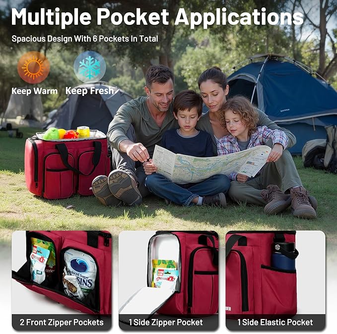 MIER Lunch Box for Men Heavy Duty Insulated Lunch Bag 20 Cans Large Leakproof Soft Cooler Bags with Multiple Pockets for Picnic Work Travel (Red)