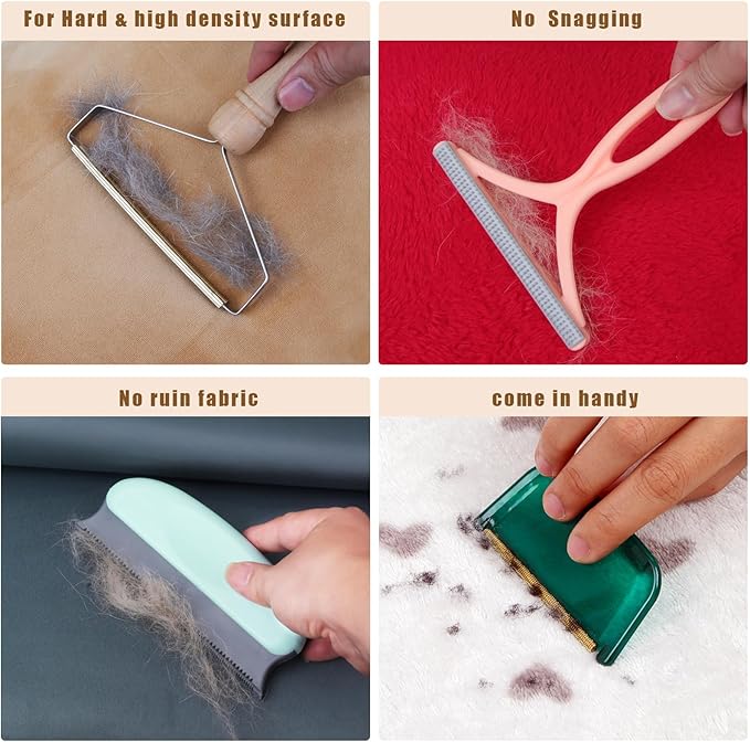 Pet Hair Remover - 4 Pack Dog Cat Hair Remover for Couch Furnitures, Reusable Lint Remover Shaver Portable Carpet Rake Scraper Brush for Blanket,Clothing, Pet Towers, Car Upholstery Green
