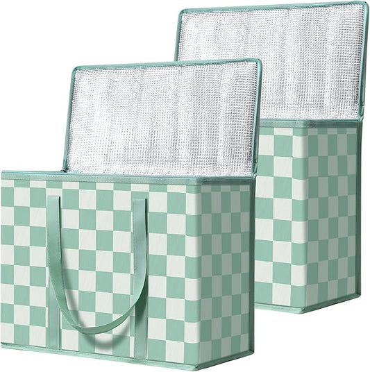 2 Pack Insulated Reusable Grocery Bags, Heavy Duty Warming Large Capacity Collapsible Cooler Delivery Bags for Pizza, Hot and Cold Food, Party Catering