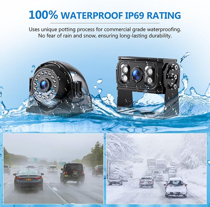 4K RV Backup Camera System 10.36" Quad Split Touchscreen Monitor 4 1080P HD Rear View Cameras DVR Recording Bluetooth Music USB Video Play IP69 Waterproof Night Vision for Trailer RV Truck etc