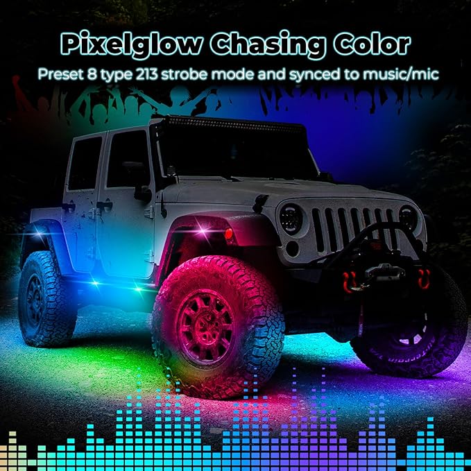 8 Pods Full Angle RGB Rock Lights Compatible with 12V Trucks Jeep UTV SUV ATV Boat Golf Cart, Waterproof, Multi-Color,Brake Light, App/Remote Control Led Rock Lights with Music Mode(Patented)