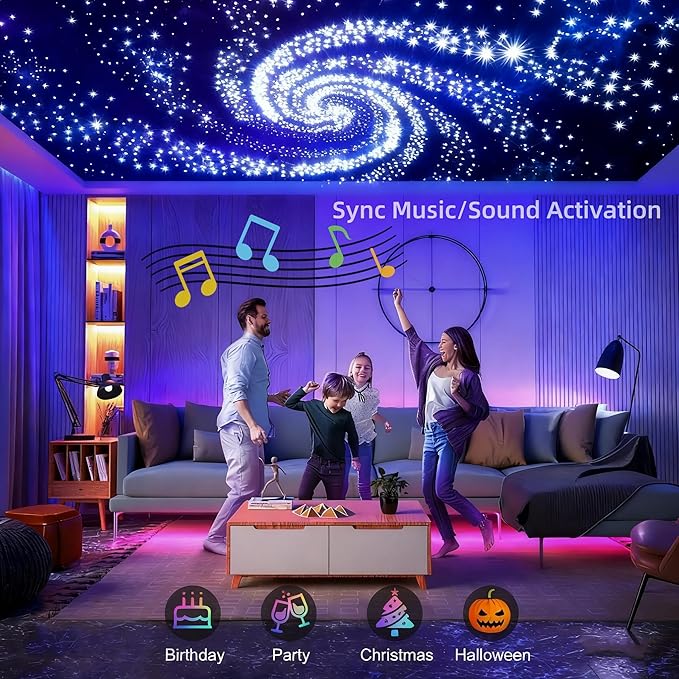 Twinkle Fiber Optic Lights Engine Dual Port Dual Color,Bluetooth APP/Music Sync/Remote Control RGBW Fiber Optic Driver for All Kinds of Fiber Optic Cable/Star Ceiling(OnlyLED Light Source)
