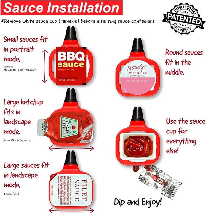 Saucemoto Dip Clip | An in-car sauce holder for ketchup and dipping sauces. As seen on Shark Tank (4 Pack, Black)