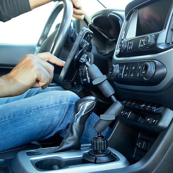 ARKON Mounts Magnetic Phone Holder with Cup Holder Mount and Dual 25mm Shaft Arm, Compatible with MagSafe-Style Attachment, Phone Mount for Cars SUVs and Trucks