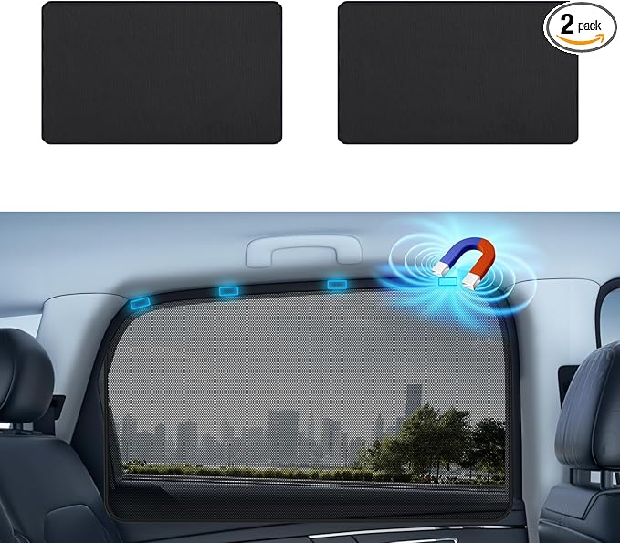 Aokway Magnetic Car Window Shades, 2Pcs Double-Layer UV Protection Car Curtains for Rear Side Window Sun Shade, Universal Fit for Baby, Driver (Black, Rear 2pcs)