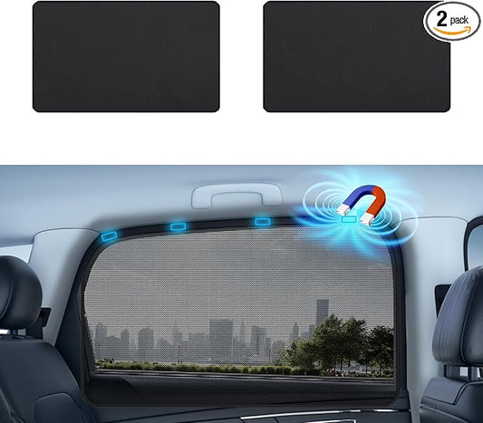Aokway Magnetic Car Window Shades, 2Pcs Double-Layer UV Protection Car Curtains for Rear Side Window Sun Shade, Universal Fit for Baby, Driver (Black, Rear 2pcs)