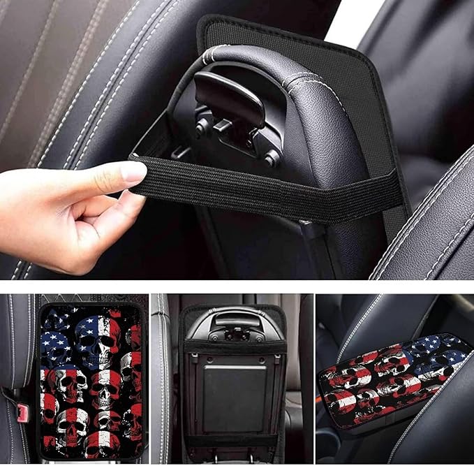American Flag Armrest Cover Skull Skull Center Console Cover for Auto Car Center Console Protector Cushion Pad Universal for Car Sedan Car Interior Accessories