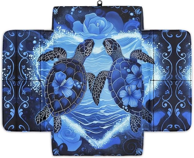 Wanyint Sea Turtle Hibiscus Car Center Console Cover Soft Armrest Cover Cushion with Pockets Storage Bag Scratch Resistant Arm Rest Covering Middle Console Pad Car Decor