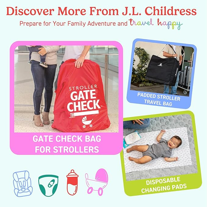 J.L. Childress Gate Check Travel Bag for Car Seats - Car Seat Travel Bag for Airplane, Fits All Baby & Infant Carriers, Airport Accessories for Gate Check, Flying Essentials, AirTag Compatible - Red