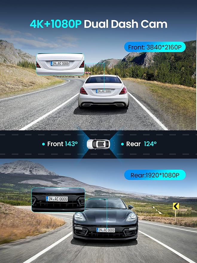 DDPAI Dash Cam Front and Rear, 4K+1080P Car On-Dash Mounted Cameras, Dashcam Included 64GB Card, Built-in 5G WiFi 6, GPS, 3'' IPS, AI ISP Night Vision, 48H Parking Mode, Loop Recording, ADAS, Z50 Pro