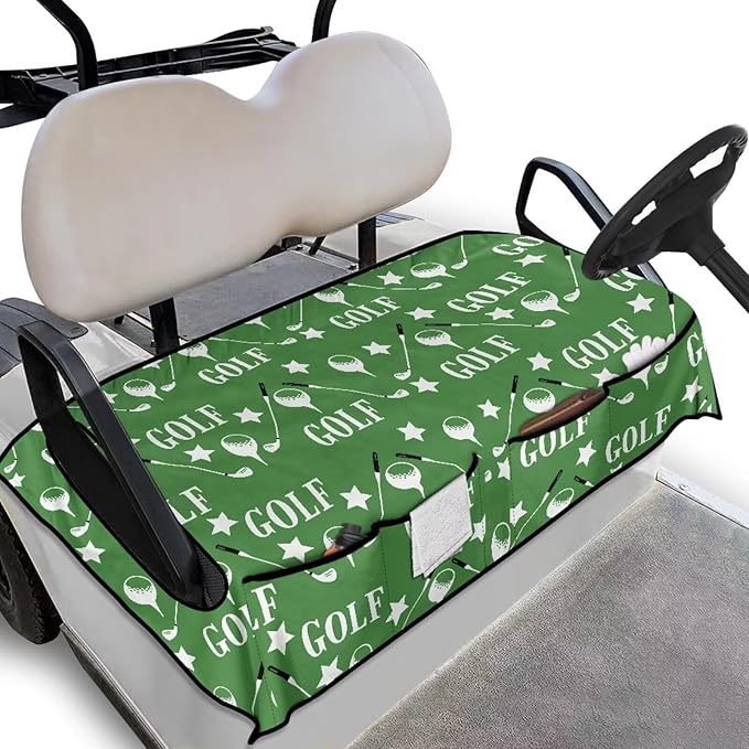 Biyejit Golf Cart Seat Covers with 4 Pockets Golf Cart Seat Towel Blanket Fits 2-Seat Golf Carts, Golf Cart Accessories