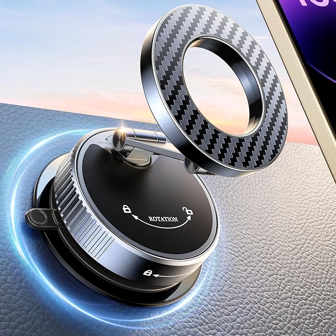 Viccux 2026 Upgraded Vacuum Magnetic Phone Holder for Car [89LB Vacuum Suction+2400GF Strong Magnetic] 360° Adjustable Car Phone Holder for MagSafe, Dashboard Suction Cup Phone Mount for iPhone 17/16