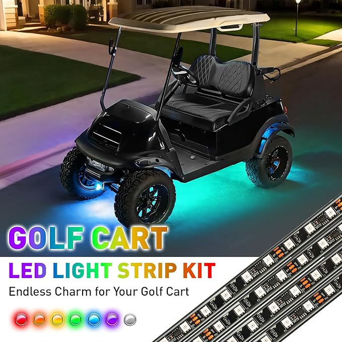Golf Cart Underglow LED Light Strip Kit, 28 RGB Modes with Music Sync & Wireless Remote | 12-85V Wide Voltage, Fit Club Car, EZGO, Yamaha (2/4/6 PCS)