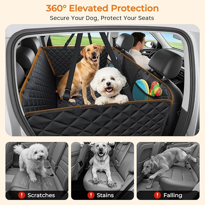 URPOWER 2026 Upgraded Back Seat Extender for Dogs - Large Hard Bottom Dog Car Seat Cover Holds 550lbs, Waterproof Dog Hammock Pet Bed with High-Density Foam Non-Slip Backseat Protector