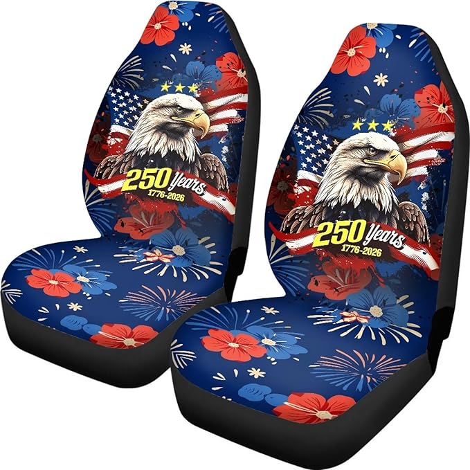 ELEQIN America 250th Anniversary Car Seat Covers Universal High Back Fashion Cushion Protector for Car Truck Suvs,Sedans,Vehicles,Airbag Compatible Front Car Seat Covers 2 Pack