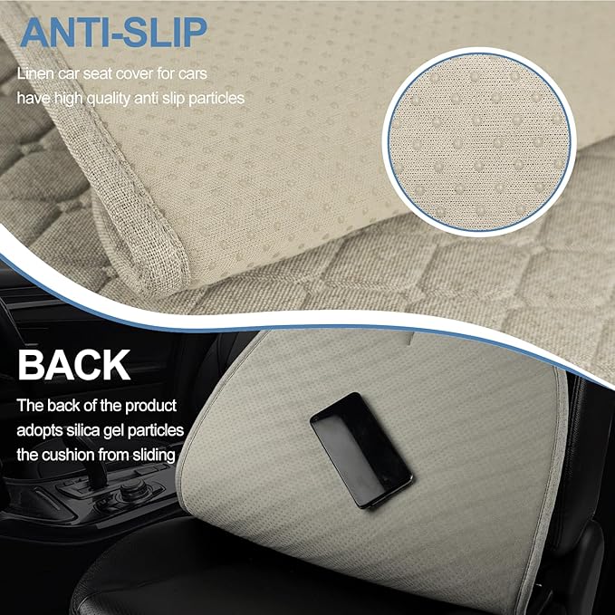 Linen Car Seat Covers for Cars, Front Car Seat Cover Protectors with Storage Bags, Anti-Slip & Soft Automotive Seat Cushion Universal Fit for Most Sedan, SUVs, Vehicles (Beige)