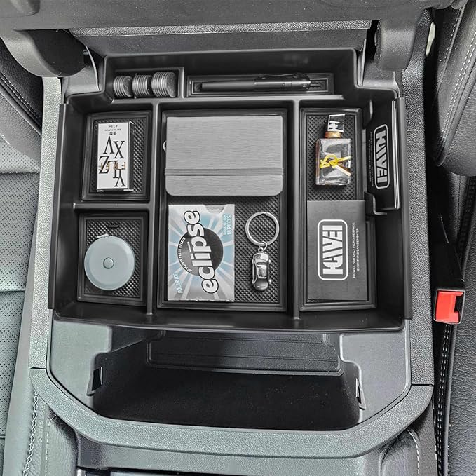 HGWEI Power Sliding Center Console Organizer Compatible with 2021-2026 GMC Yukon Chevy Tahoe Suburban Interior Accessories, Armrest Storage Box Insert Tray (Not for Console with Charging Socket) Black