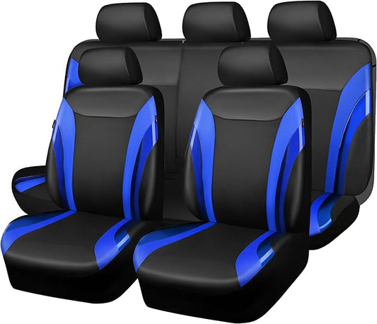 CAR PASS Jelly Leather Car Seat Covers Full Set,Waterproof Faux Leather Automotive Seat Covers for Cars,Airbag Compatible,Sporty Universal Fit for SUV,Van,Sedan,Truck(Black and Blue)