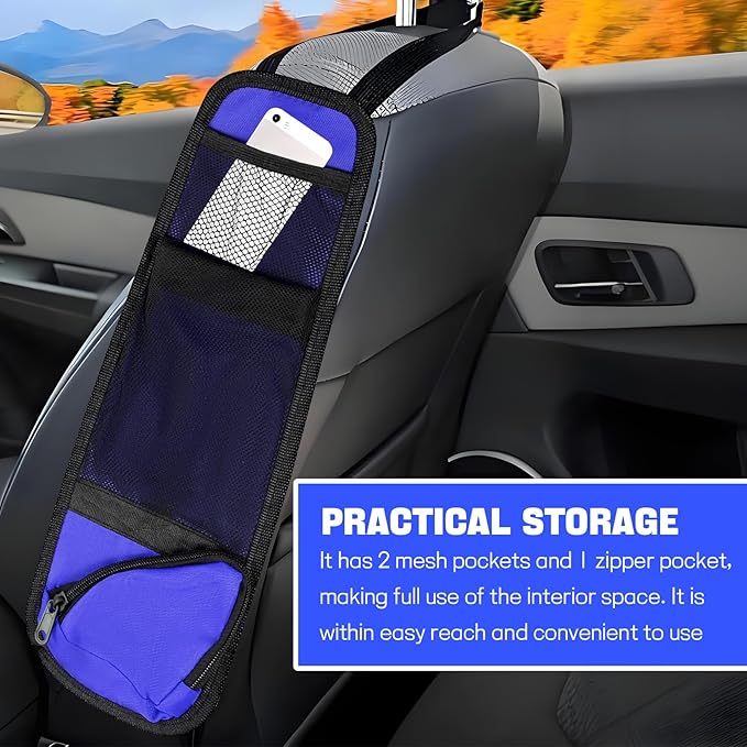 Hovom 2PCS Car Seat Storage Hanging Bag, Multi-Pocket Auto Seat Side Organizer, Multifunctional Mesh Pocket Auto Front Seats Organizer for Phone Wallet Glasses, Universal Car Accessories (Blue, 2PCS)