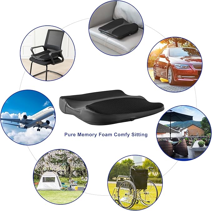 Car Seat Cushion for Driving – Memory Foam Adults Booster seat for short drivers, Tailbone / Lower Back Pain Relief, Improve Driving Vision – Non-Slip, Comfortable, Breathable , for Car, Office, Home.