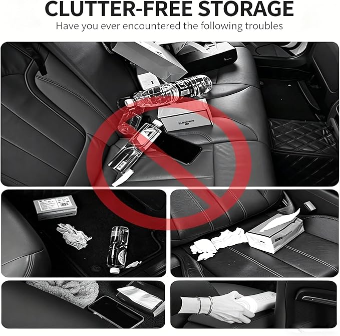 4-in-1 Back Seat Car Organizer, Adjustable Hooks, Universal Fit, with Cup Holder, Tissue Box & Storage, for Travel, Stores Phone, Snacks, Drinks, Handbags, Keeps Car Neat & Space-Saving (Beige)