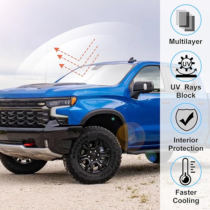 Windshield Sun Shade Compatible with 2019-2024 2025 2026 Chevrolet/Chevy Silverado 1500 Accessories Regular Cab, Crew Cab, Double Cab 2Dr 4Dr Window Sunshade