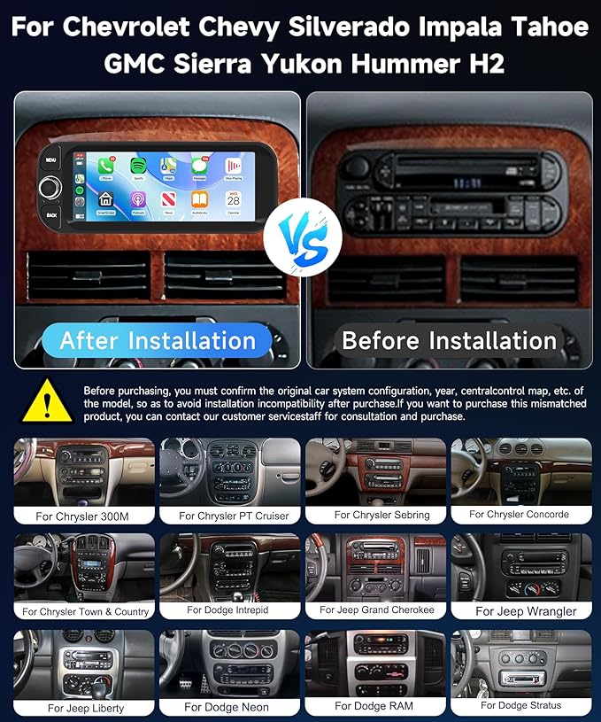4Core+64G Radio for Dodge Ram 1500/2500/3500 2002-2006,for Jeep Grand Cherokee 1999-2004,for Jeep Wrangler 2003-2006-Android Wireless CarPlay Android Auto 5G WiFi 6.86” IPS Touch Screen Car Radio