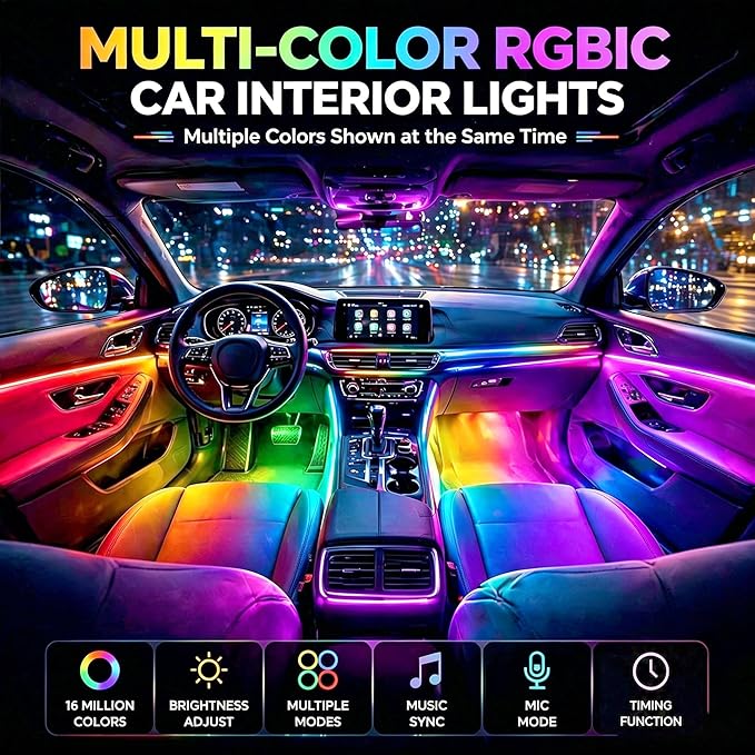 Car LED USB Interior Strip Lights with Remote Control, Dream RGB Color Car Ambient Lighting APP Control, Multicolor Footwell Under Dash Chasing Inside Light Kits for Cars ATV Truck, DC5V